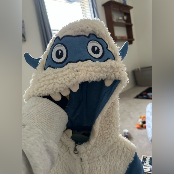 Cat & Jack hoodie Sherpa sz 6-7 blue monster full zip up sweatshirt fall winter - Picture 2 of 14